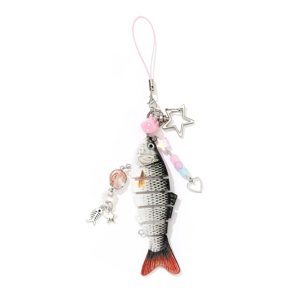 Colorful Simulation Fish Keychain Acrylic Multi Jointed Bionic Fish Keychain Simulation Multi-section Design Fish Bait Keychain