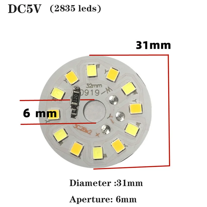 1 /5pcs LED DC5V Dual Color Round Light Panel 3W Dimming SMD5730/2835 Lamp Bead Board Light Source Diameter 31mm/44MM/46MM