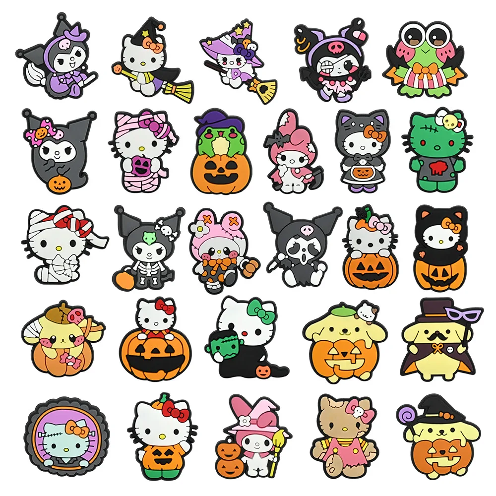 5-27PCS Cute Halloween pumpkin witch hello Kitty Kuromi Shoe Charm Wholesale PVC Decor Buckle Sandal Detachable Waterproof Gift
