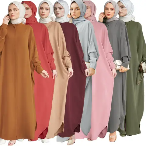 여성용 Eid 무슬림 아바야 배트윙 슬리브, 두바이 이슬람 말레이시아 아랍 롱 로브, 단색, 겸손하고 루즈한 아바야스 카프탄 라마단 모로코 2025