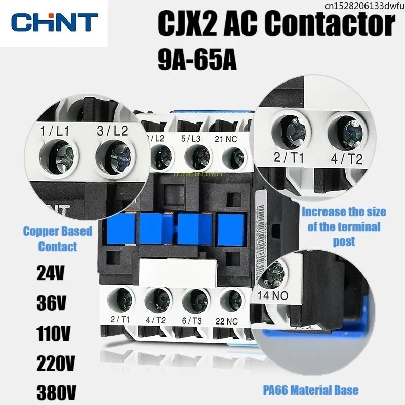 CHINT CJX2 LC1 AC Contactor Three Phase Coil Voltage 380V 220V 110V 36V 24V Din Rail 1NO 1NC LC1D 9A 12A 18A 25A 32A 40A 50A 65A