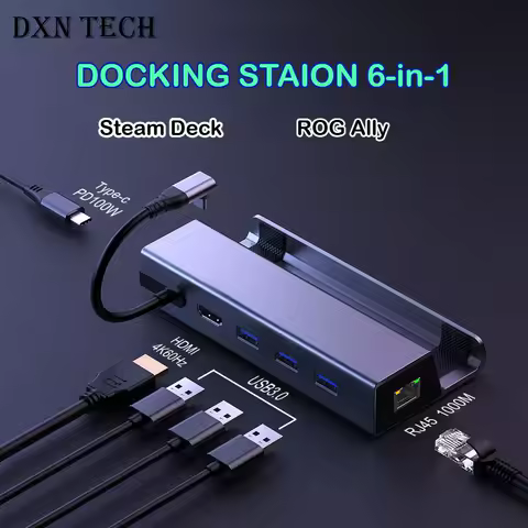 Docking Station For Steam Deck 4k HD 6 in 1 HUB USB Type C to HDMI-compatible 4K 60Hz RJ45 USB 3.0 SteamDeck Charging