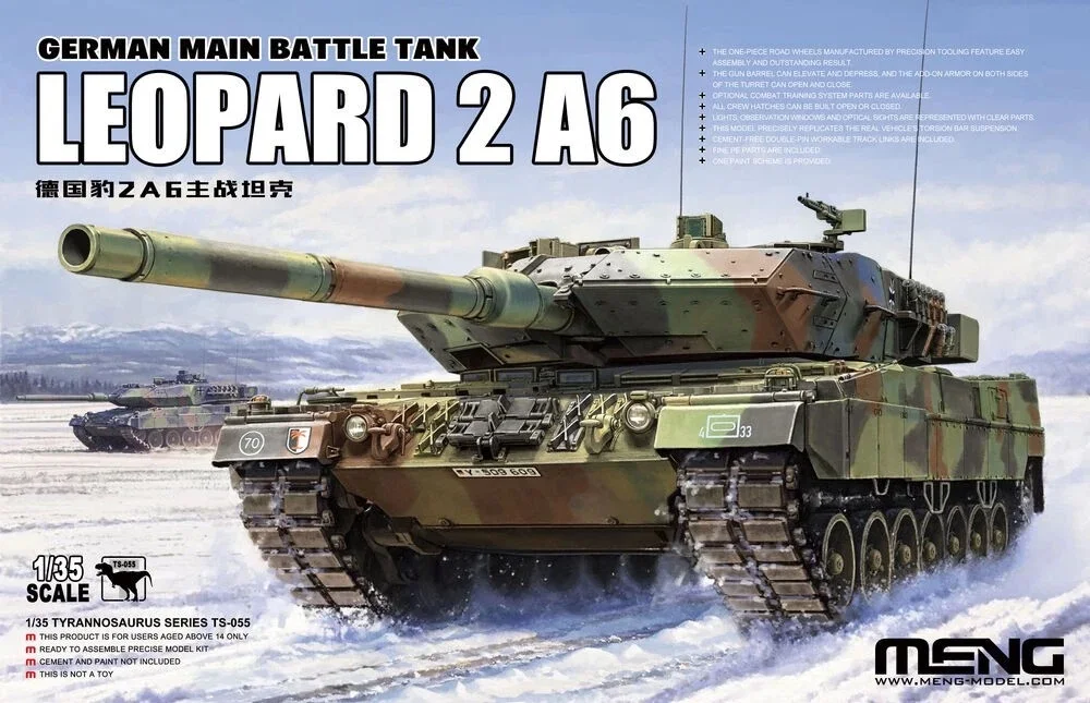 Meng TS055 1:35 Scale German Main Battele Tank Leopard 2 A6 MBT Vehicle Hobby Plastic Assembly Model Building Kit
