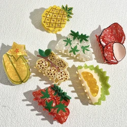 Personality Acetate Fruits Shape Geometric Oversize Hair Claw Clip For Women Girl New Durian pineapple Crab Clamp Accessories