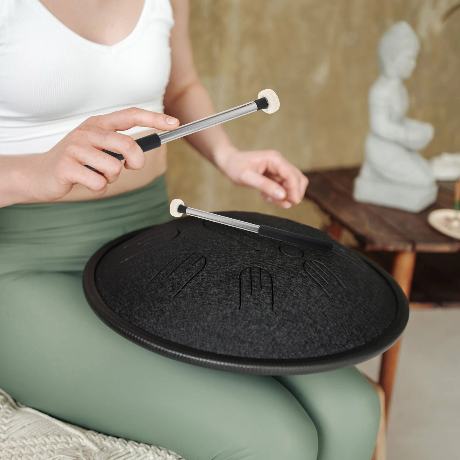 

2pcs Felt Head Drum Sticks Anti-Slip Metal Handle Portable Tongue Drum Percussion Accessories For Adults Rubber Grip