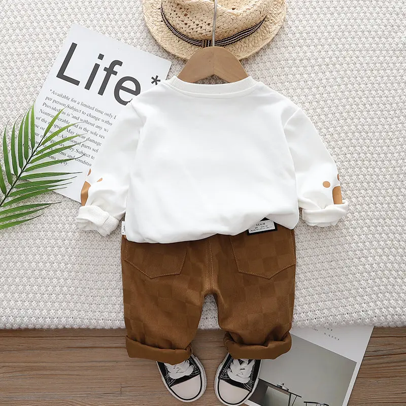 Spring Autumn Children Kids Boy Clothes Infant Cartoon Bear T-shirt Pants 2Pcs/set Toddler Fashion Cloth Kids Tracksuits 5 Years