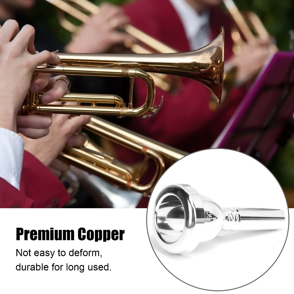 Metal Euphonium Mouthpiece 5G 12.7mm(0.50in) Shank Diameter Silver Wind Instrument Mouthpiece Trombone Mouthpiece