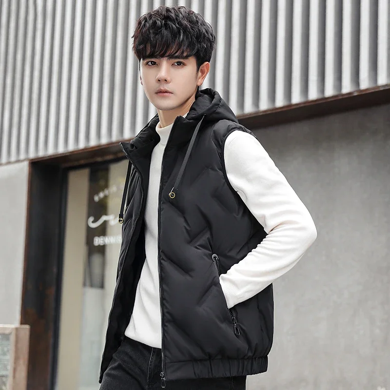 Men's Duck Down Vest Winter New Fashion Casual Basic Thermal Hooded Top