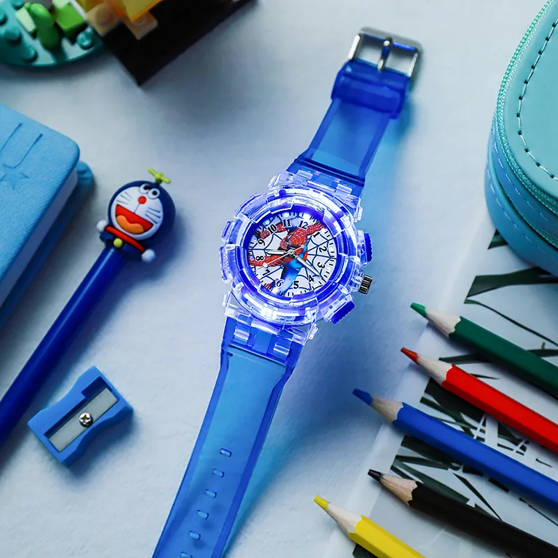 Disney Childrens Watches Anime Characters Spider Man LED Luminous Waterproof Electronic Frozen Watch Birthday Gift Toys