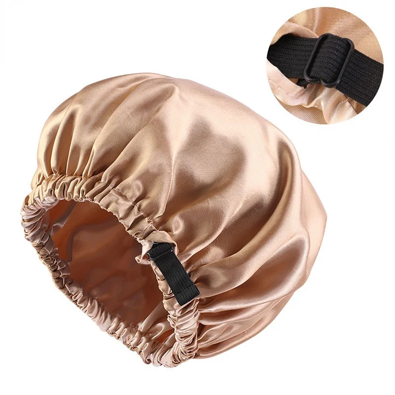 New Satin Hair Cap for Sleeping Invisible Flat Imitation Silk Round Haircare Women Headwear Ceremony Adjusting Button Night Hat