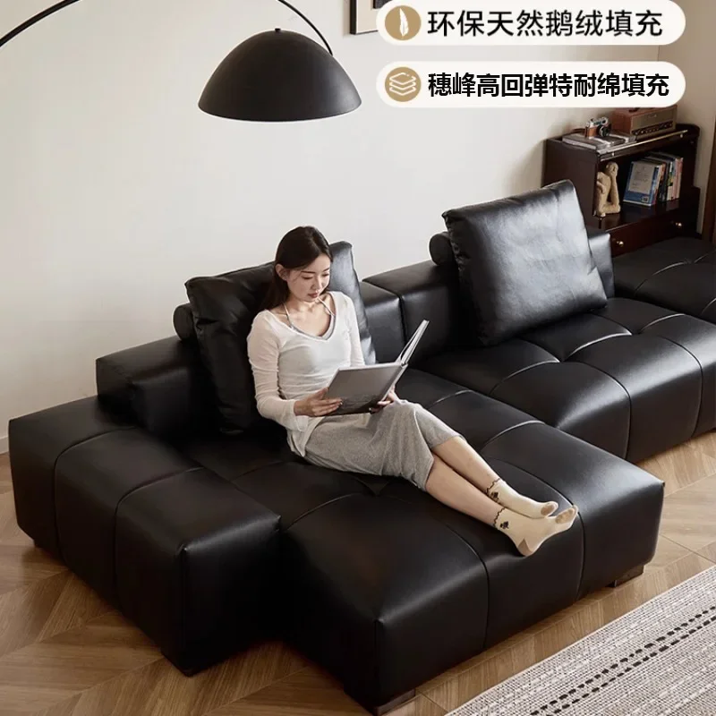 Semi-green leather pixel module sofa black combination living room inline full leather art sofa