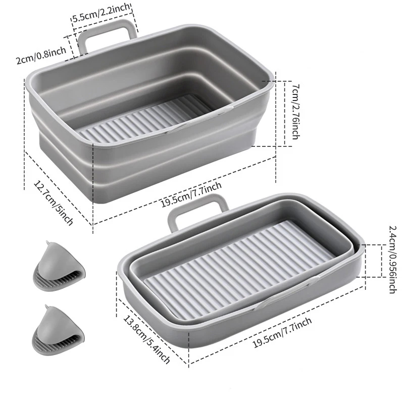 Rectangular Air Fryer Liners With Silicone Anti-Scalding Clip Baking Tray For Ninja Double Basket Foldable Silicone Fryer Plate