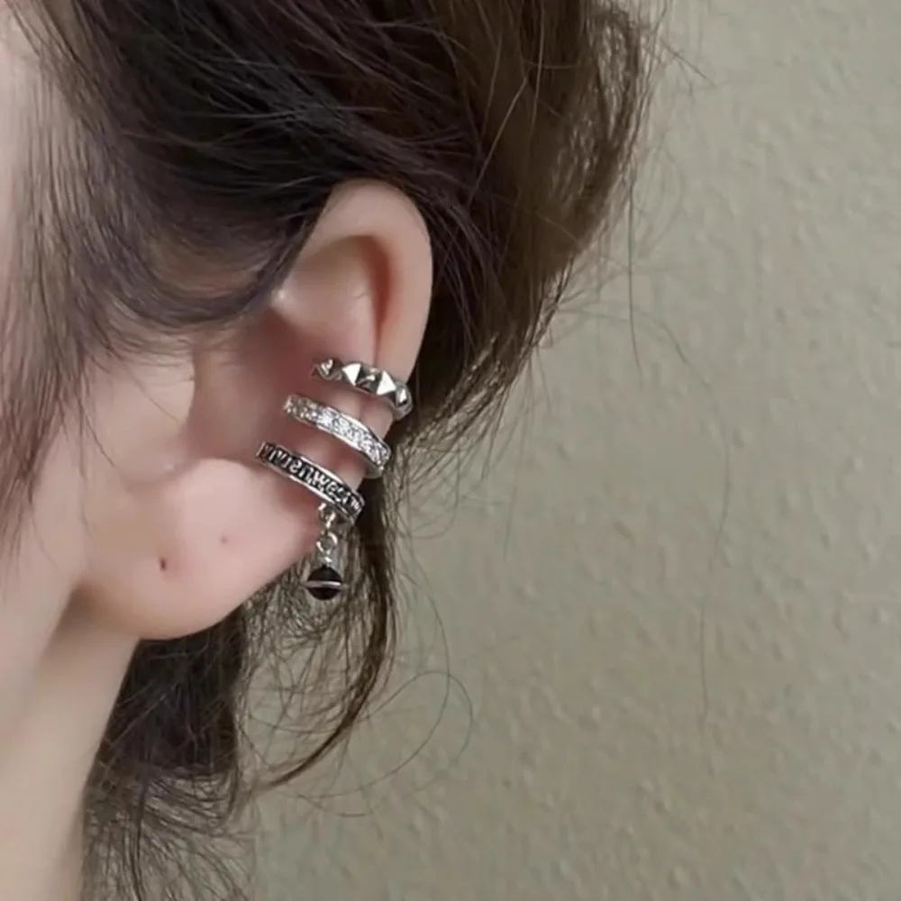 New Trendy Luxury 925 Sterling Silver Three-layer C-shaped Fake Piercing Clip Earrings for Women Flash  Zircon Ear Cuffs Jewelry