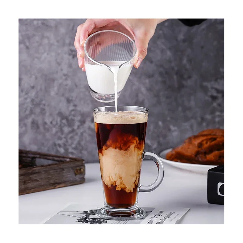 Crystal Clear glass cup drinking water Juice ice cream Coffee 16Oz Handles Hot Beverages Espresso Big oversized glass cup tea