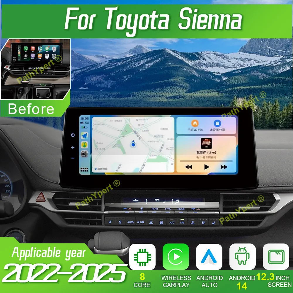 

12.3"Android 14 For Toyota Sienna 2022 2023 2024 2025 Stereo Car Radio Multimedia Player GPS Navigation Wireless Carplay Auto BT