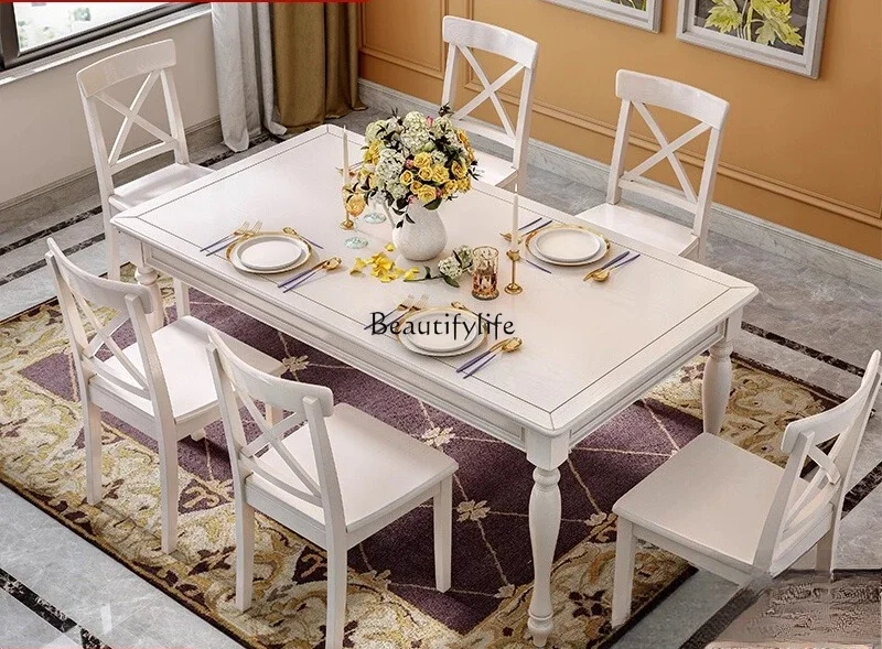 

3American dining table modern simple Nordic furniture white rectangular solid wood