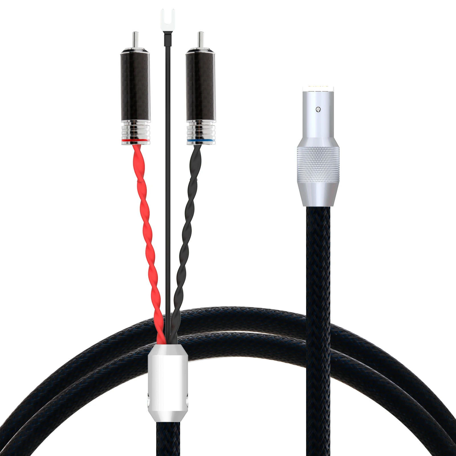 HiFi Silver Plated OFC Phono Cable 5-Pin DIN to Rhodium Plated Carbon Fiber Shell RCA Tonearm Cable for LP Vinyl Record Phono