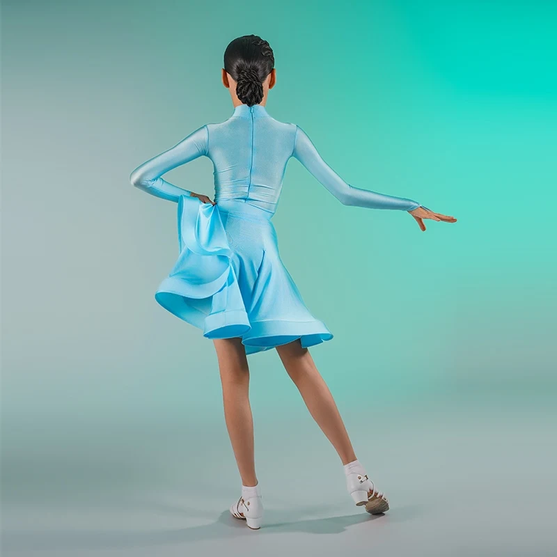 Costumes de concours de danse latine pour filles, vêtements de danse Tango Rumba pour enfants, robes de danse de salle de bal à manches longues SL11686