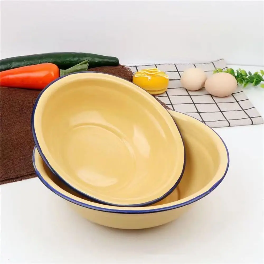 Food Containers Enamel Salad Mixing Bowl Vintage Green/Yellow Soup Bowl Fall-resistant 16/18/20/22/24cm Soup Basin Restaurant