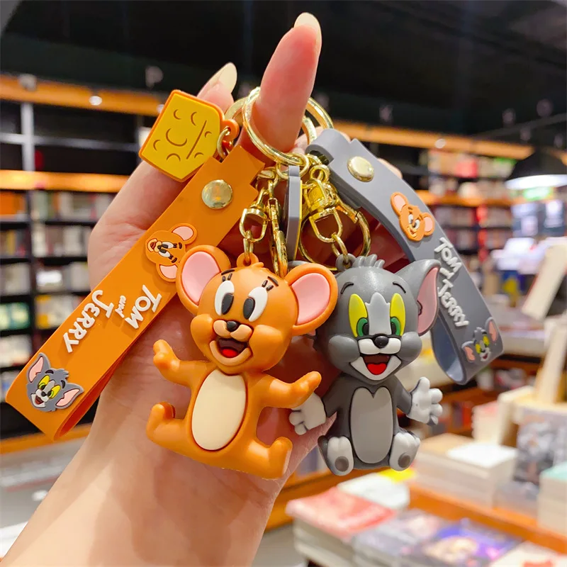 Tom and Jerry Keychain Kawaii Action Figures Anime Keyring Doll Backpack Pendant Car Key Ring Accessories Charm Wholesale Toy