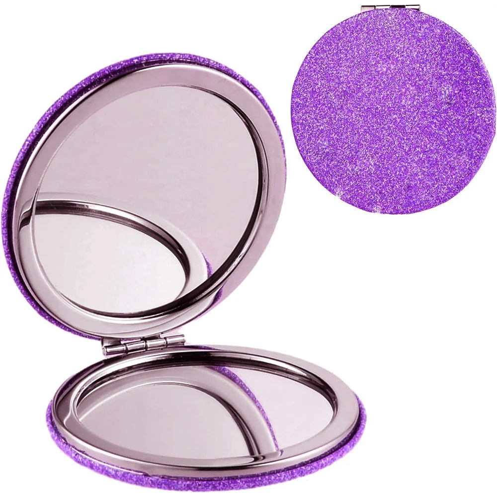 Convenient Makeup Mirror Double Sided Round Cosmetic Travel Facial Care Look Glass Portable Mirror Flower and Black Pattern