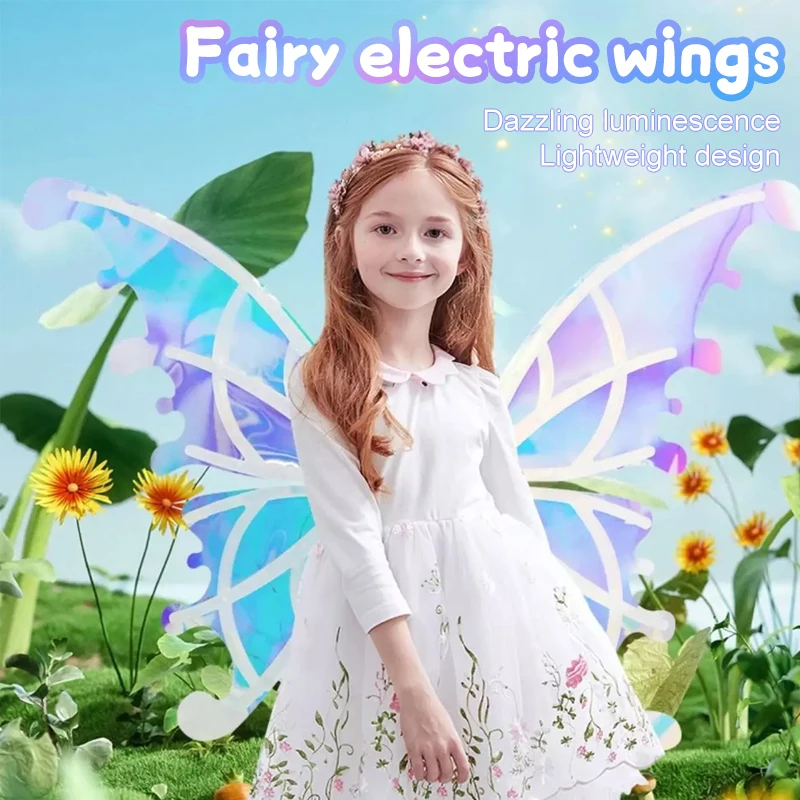 Electric Fairy Wings for Girl Light Up Moving Butterfly Wings with Music Kids Gift for Halloween Birthday Party Cosplay Dress Up