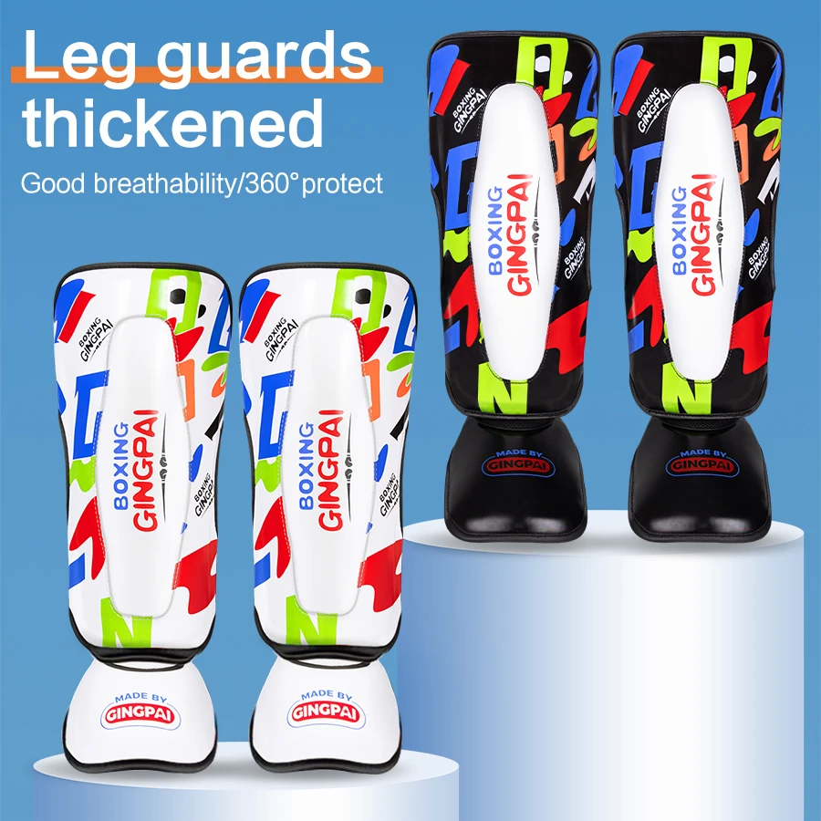 GINGPAI 3-11Y Kids Ankle Support Leg Leggings Boxing Shin Guards MMA Muay Thai Kickboxing Legs Protector Training Equipment