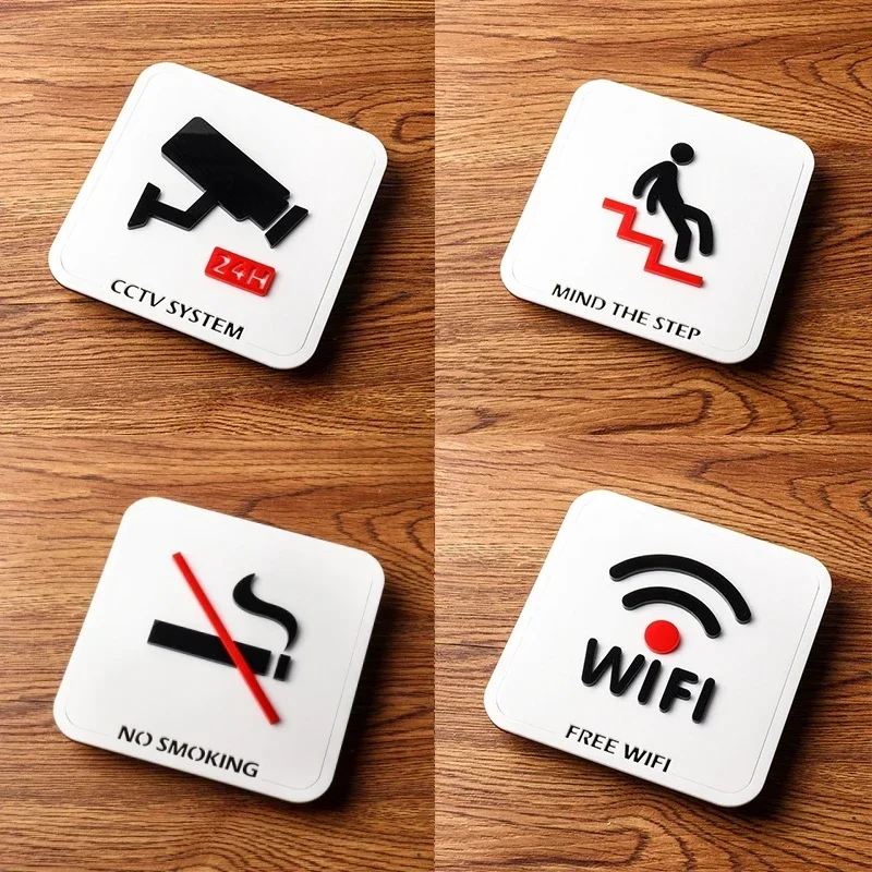 Acrylic Signage Surveillance Cue Sign Beware of Steps Beware of Slippery Floor Warning Sign WIFI Network Reminder Sign