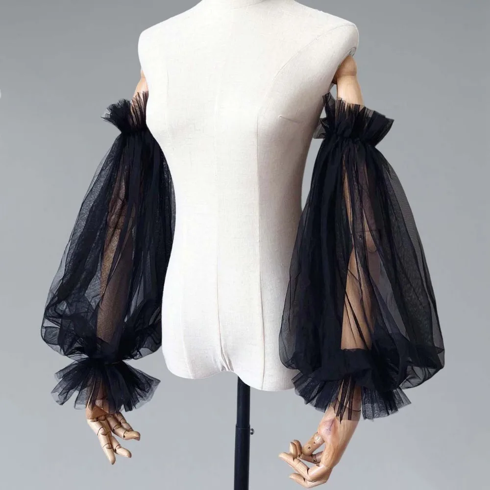 

Gift Korean Style Bridal Arm Sleeves Solid Color Yarn Wedding Long Sleeves Gauze Elastic Pleated Lace Arm Covers Wedding