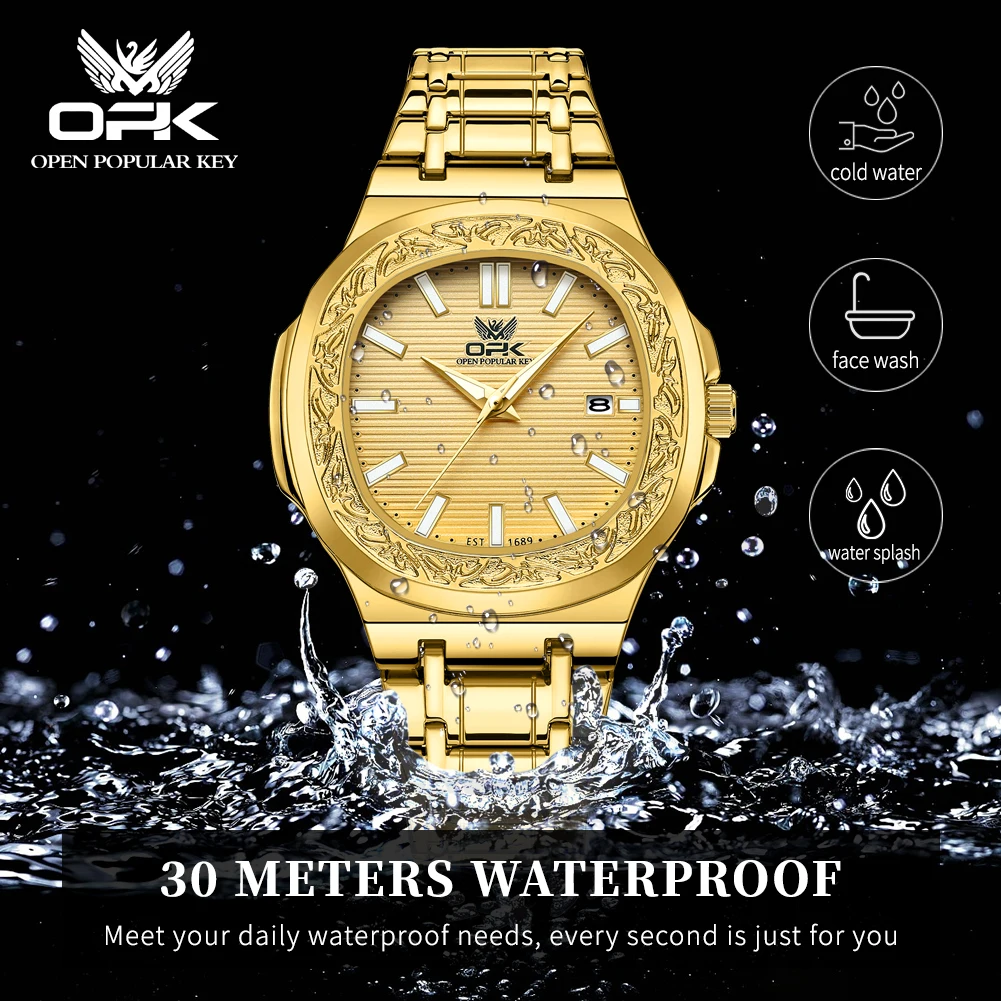OPK 8145 Мужские часы Оригинальные кварцевые часы Водонепроницаемые светящиеся часы Роскошные мужские часы с одним календарем Модный дизайн для мужчин Дата
