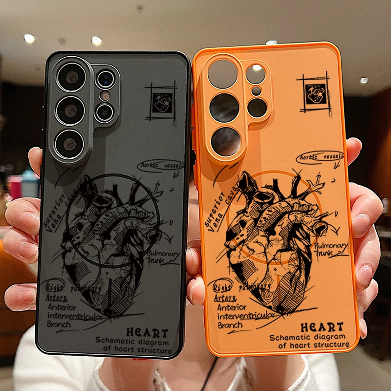 Herz-Muster-Diagramm Magnetische Handyhülle für Samsung Galaxy S26 S25 S22 Ultra Edge S24 S23 FE A17 A56 A37 A16 A55 A36 A55 Cover