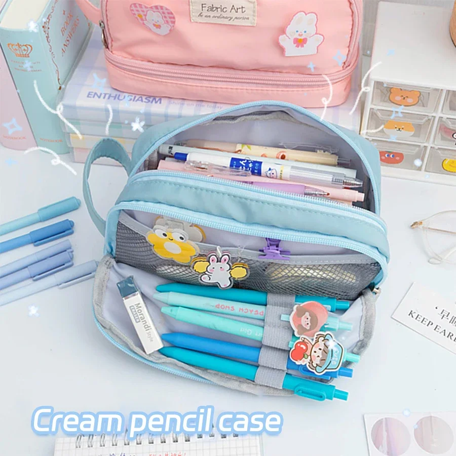 Girl Large Capacity Pencil Case Kawaii Aesthetic Pen Pouch 3 Compartments Organizer Cute Korean Stationery School Supplies