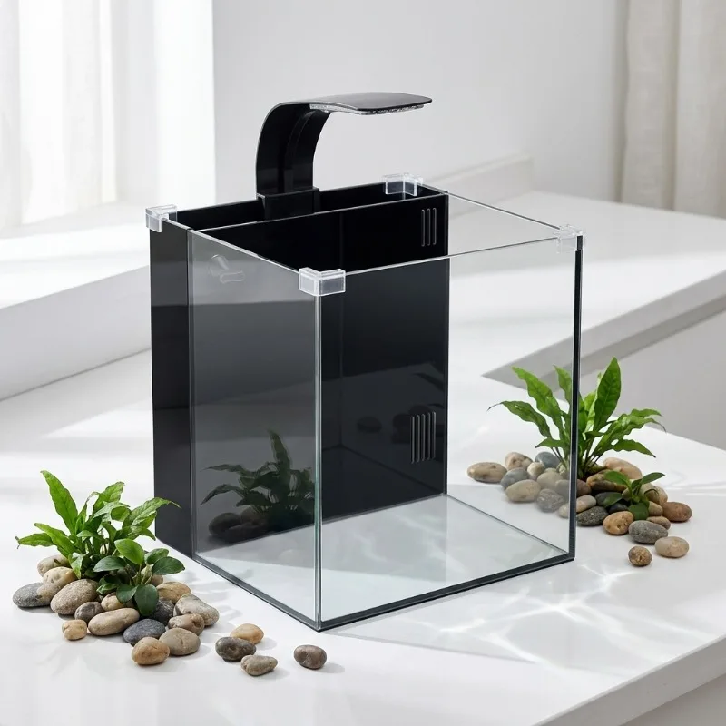 Ecological glass rectangular wall-mounted aquarium with rear
