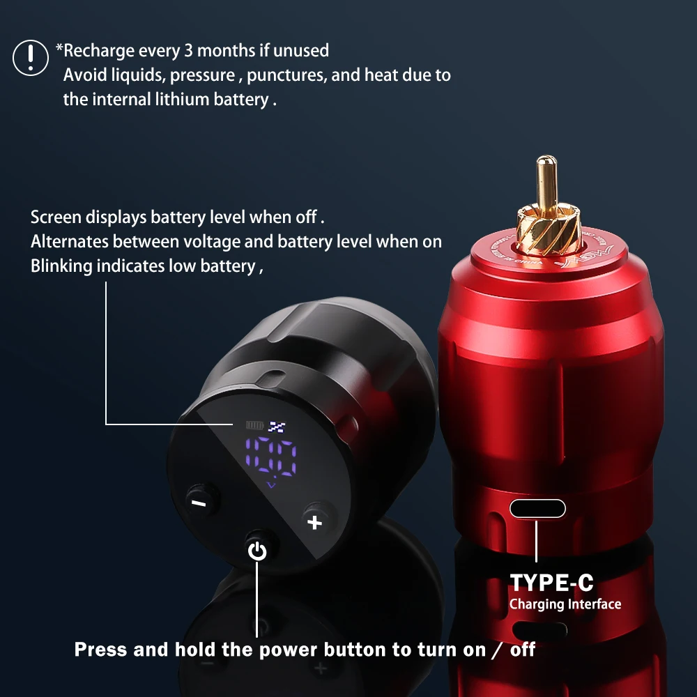 Mini Wireless Tattoo Power Supply RCA Interface Portable Fast Charging Tattoo Batterry 1500mAh For Rotary Tattoo Pen Machine Gun