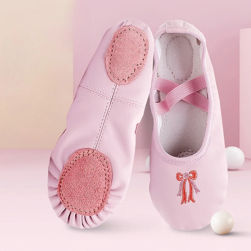 

Girls Ballet Shoes PU Leather Upper Non-Slip Cowhide Sole Soft Dance Slippers for Toddler Kids Ballet Practice Class Recital