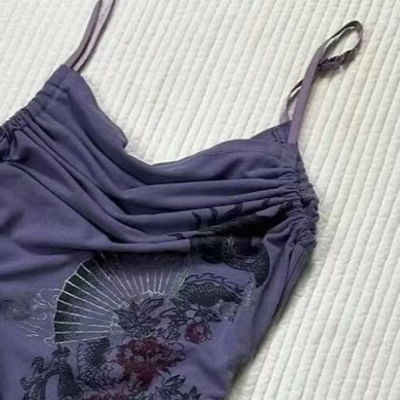 Chalecos subcultural Hottie Halter japonés de los años 2000 Y2k, camisola estampada púrpura, camisetas sin mangas Harajuku coreanas Kpop para mujer, Tops sexys Vintage