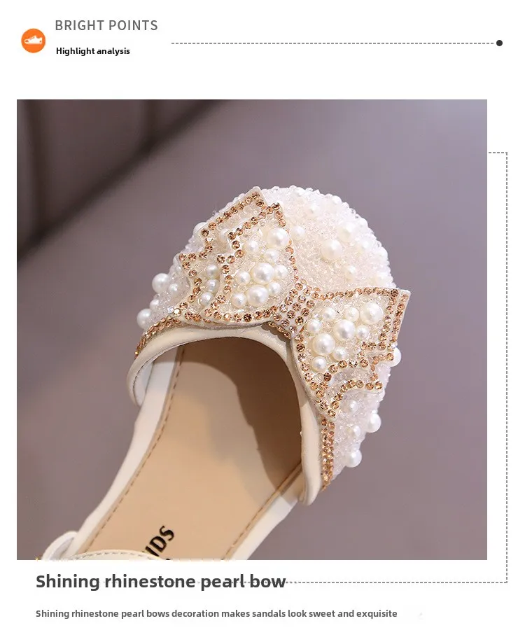 Mädchen-Sandalen, modische Prinzessinnen-Schuhe, Frühling, Sommer, glitzernde Perlen-Pailletten, flache Sandalen, einfache Kinderschuhe, Party, Hochzeit – Detail 5