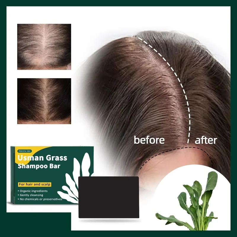 Thickening Usman Grass Shampoo Bar for Darkening Gray Hair, Black Hair Growth Soap, Reverse Thinning Hair Loss Natural Solution