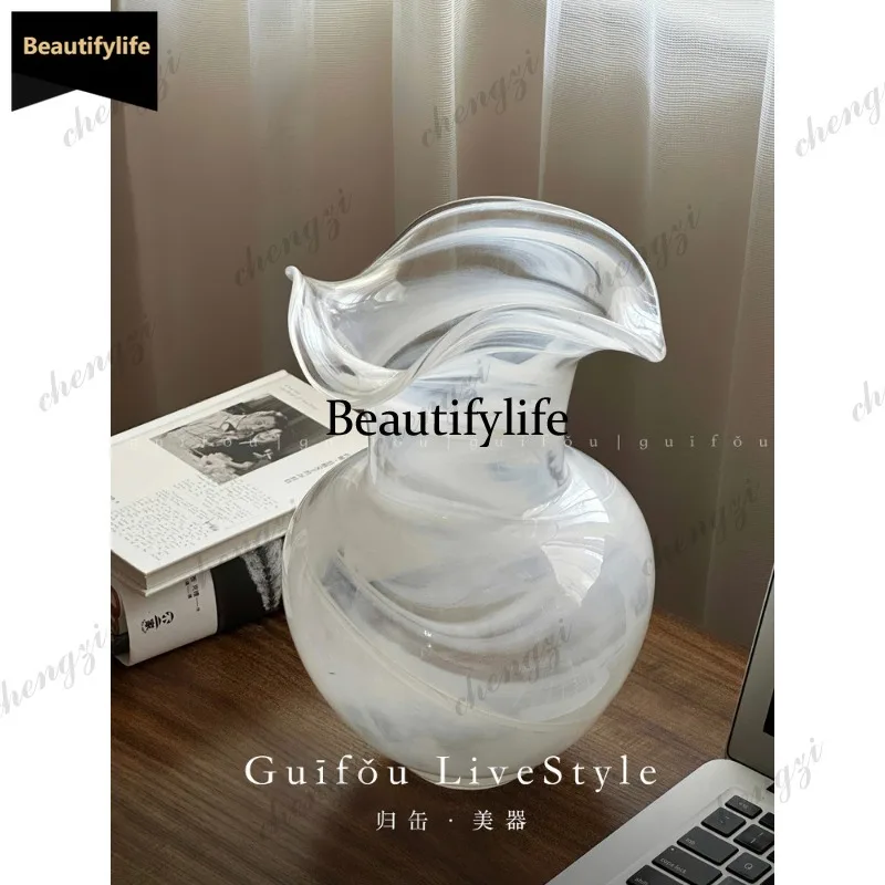 D80 Song Dynasty aesthetics super beautiful flowers transparent glass glazed vase high-end light luxury ornament