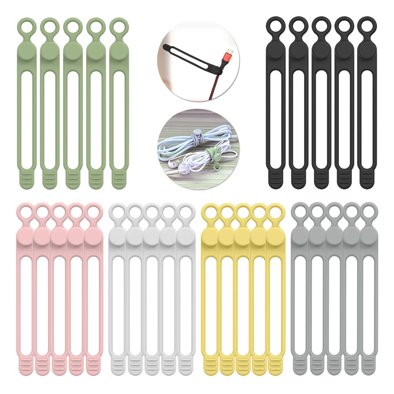 

Silicone Cable Ties, Reusable Cord Ties,Cord Organizer Elastic Cable Organizer Straps for Bundling Earphone Cable Wire Etc