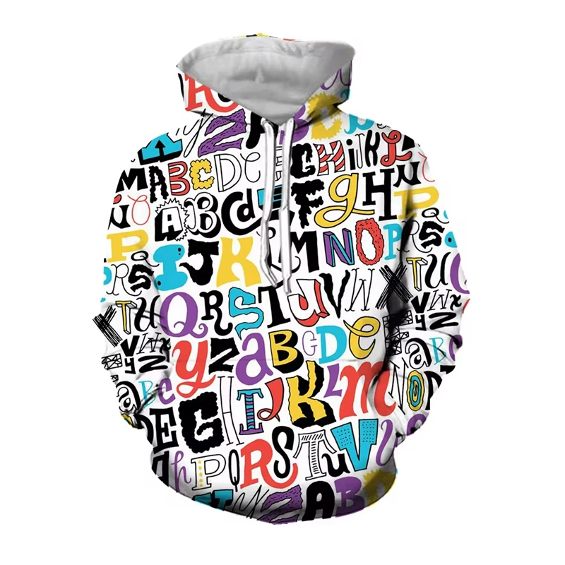 Colorful Alphabet Graphics Hoodies Fashion Trend Spring Autumn Long Sleeve Funny Street 3D Printed Hoodie Loose Casual Pullovers