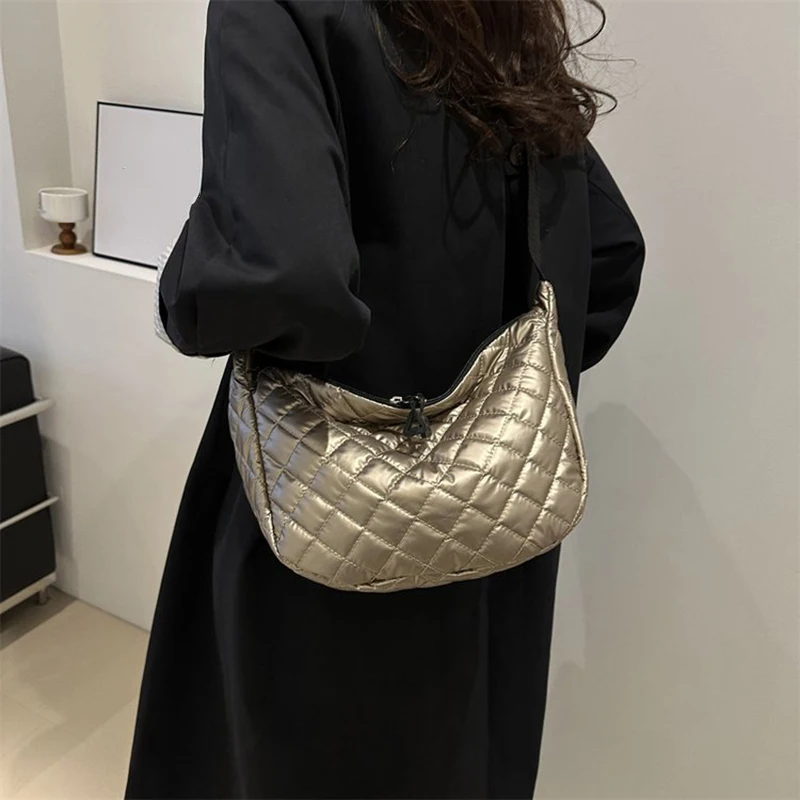 Space Cotton Shoulder Bag Fashion Square Bag Cloth Crossbody Bags Lattice Pattern All-match Shoulder Bag for Women Commuting