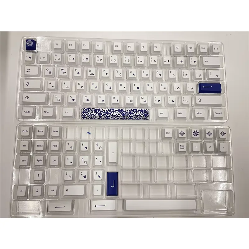 

Ирландские колпачки для клавиш Оригинальная высота PBT сублимационные механические клавиши для клавиатуры Синий и белый фарфор маленький полный комплект
