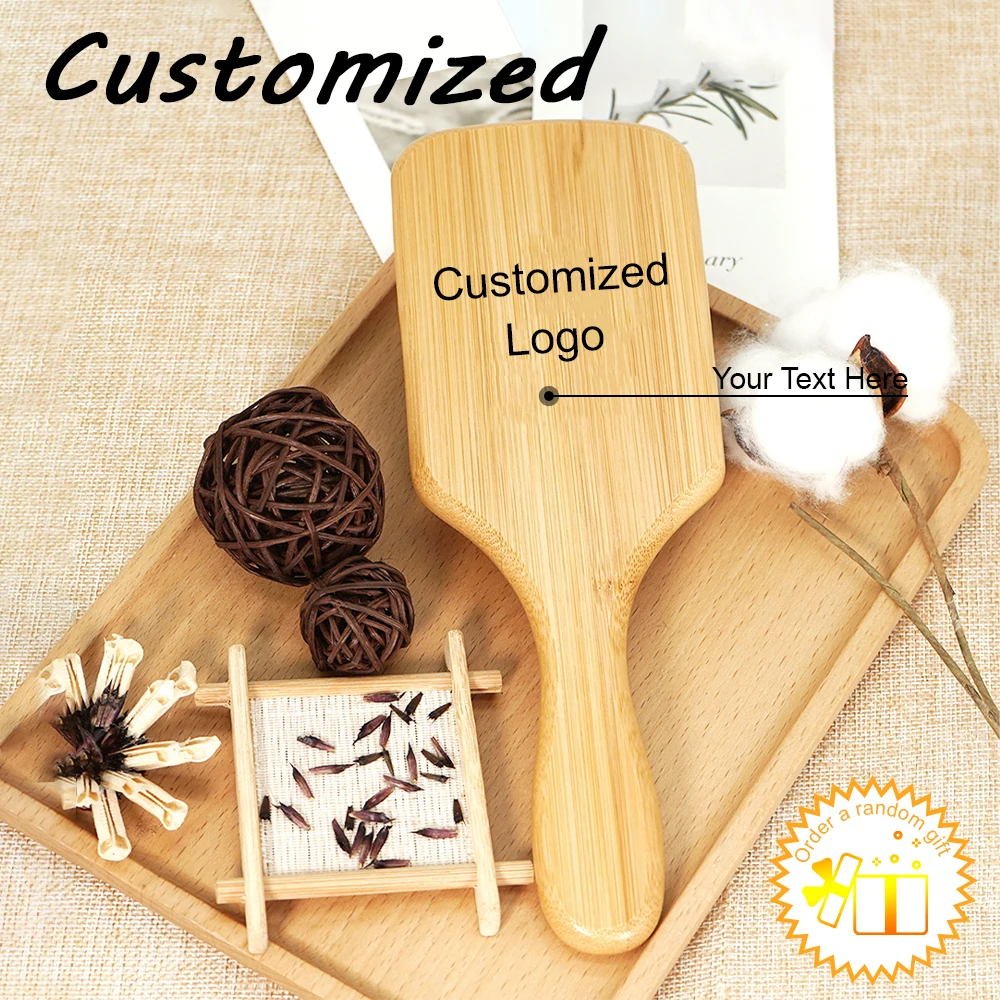 

1pc Logo Custom Bamboo Hairbrush Air Cushion Hair Brush Personalised Detangling Massaging Scalp Comb Mom Gifts for Christmas