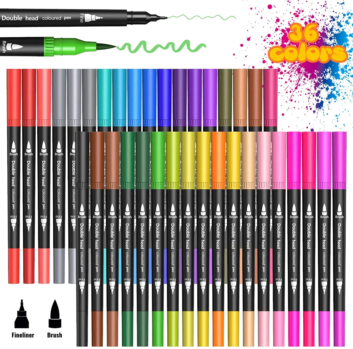 

36 24 12 Colour Double Felt Tip Pens Watercolour Marker Pens,Art Colouring Pens Fine Tip Brush Markers for Adult Student Drawing