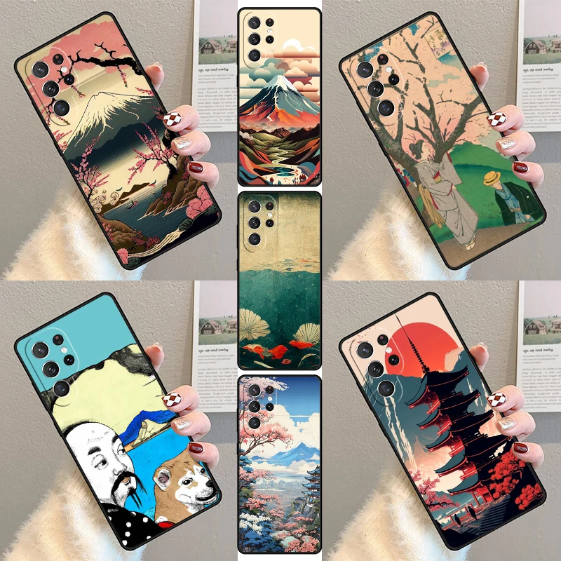 Japanese Ukiyo-e Art Phone Case For Samsung Galaxy S23 S21 S20 FE S24 S22 Ultra Note20 S10 S9 S8 Plus Silicone Cover