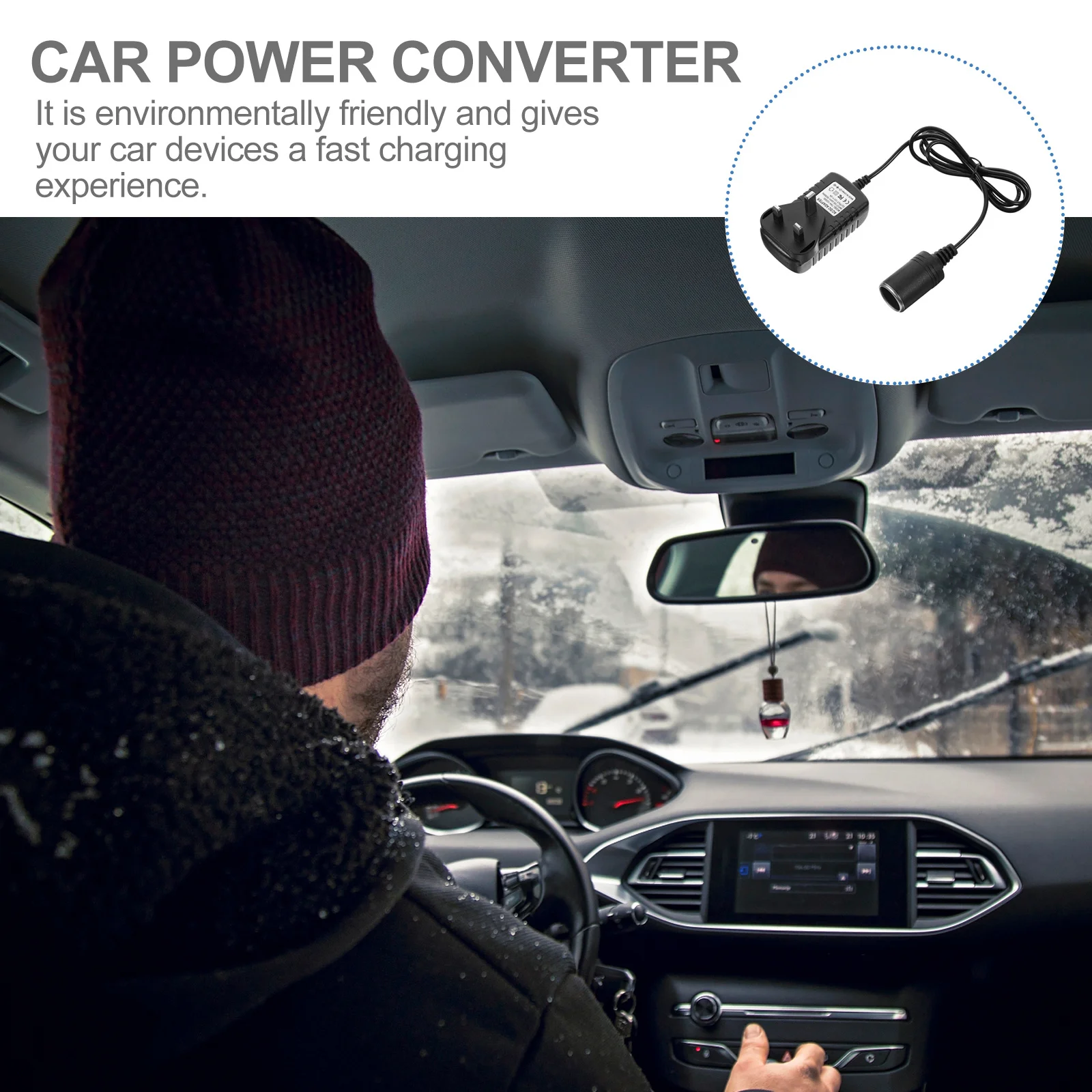 Konverter Daya Mobil Adaptor Pemantik Rokok 100V-240V Ke 12V Steker Inggris Adaptor Daya Kendaraan Aman Tembaga ABS Tahan Lama untuk 3D