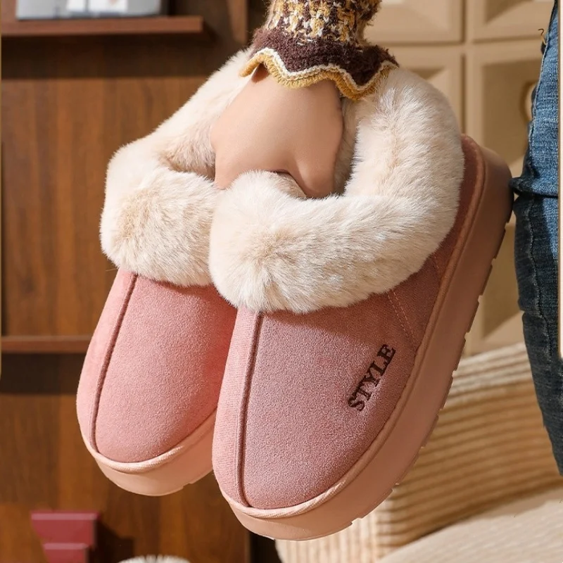 2024 New Platform Snow Boots for Women's Home Thick Warm Wool Shoes Women's Outdoor Anti-Slip Fur Velvet Ankle Short Boots Shoes