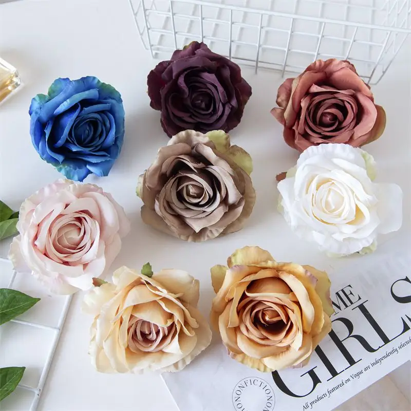 8pcs Artificial Flowers Scrapbooking Bride Accessories Diy gift box Handicrafts Material Silk Rose Wedding Home vase table Decor