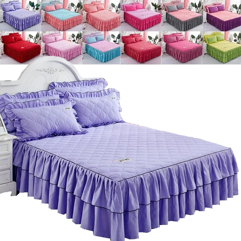 

3PCS Bed Sheet Lace Skirt Elastic Fitted Double Bedspread with Pillowcases Mattress Cover Bedding Set Elastic King Size Bedsheet